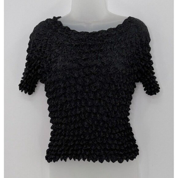 F‎ C Puckered Blouse Satin Stretch Short Sleeve Cropped Black OS Y2K Vibes - Picture 1 of 8
